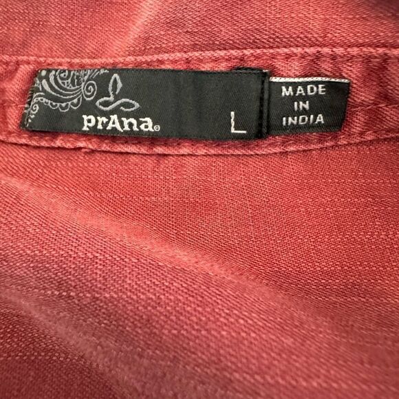 Prana Doryan Shirt Dress Women's Large Vino Button Front Roll Tab Sleeve Tencel - Picture 7 of 9